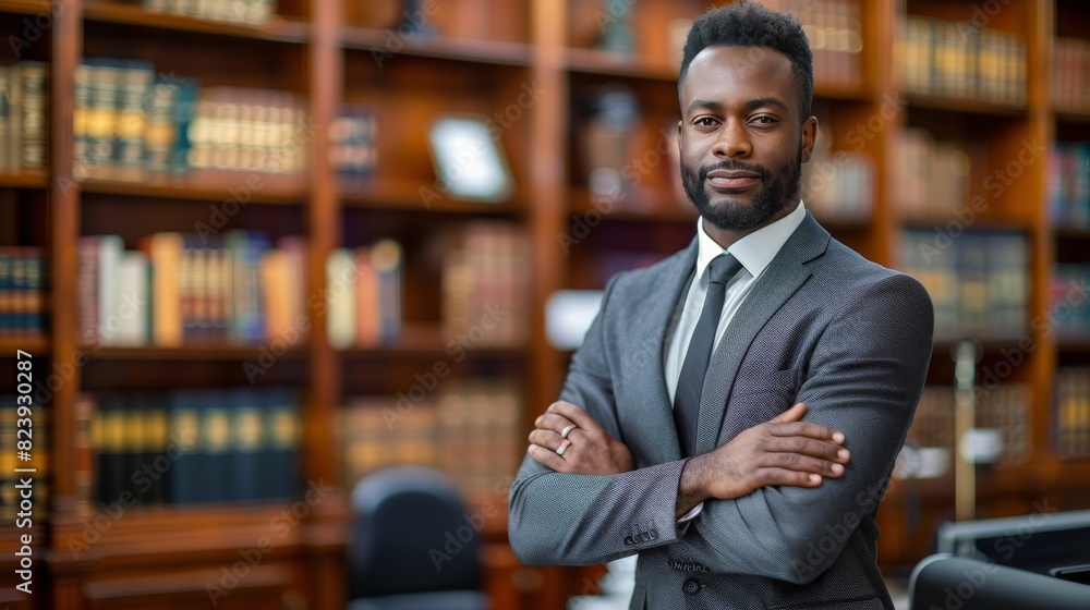 Aufkleber man in suit standing in front of bookshelf