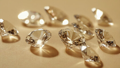 Several diamonds are carefully arranged on a tables surface