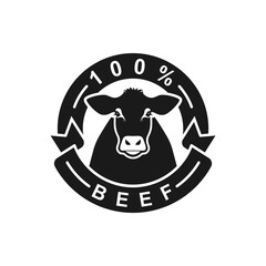 100 percent beef label icon flat style isolated on white background. Vector illustration
