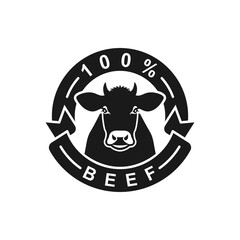 100 percent beef label icon flat style isolated on white background. Vector illustration