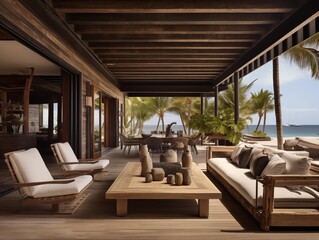 Relaxation in a Modern Beach House Living Area During Daytime