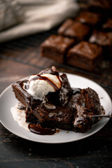 vanilla ice cream on chocolate brownie