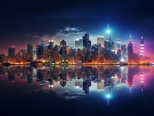 Fototapeta premium Twilight Reflections in the City's Waterfront
