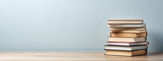 Stack of Books on Wooden Table with Copy Space for Education and Knowledge Concepts