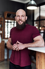 Man, portrait and smile in salon for startup with casual, career with creative grooming or...