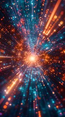 Obraz premium Energetic Digital Explosion of Pixels and Light Representing the Sudden Growth and Impact of and Data Technology in the Digital Era