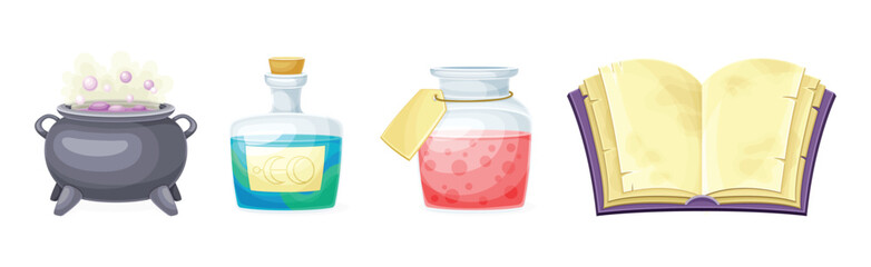 Magical Object and Witchcraft Magician Equipment Vector Set