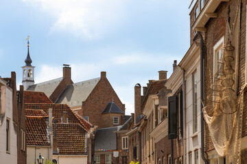Cityscape of the dutch medieval city of Brielle with the St. James's Church - Sint-Jacobskerk.