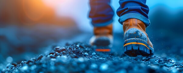 Boot Stepping on Gravel at Construction Site with Vibrant Textures and Colors