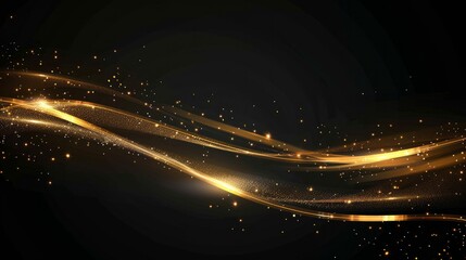 Obraz premium Gold glowing line with sparkles on a black background.