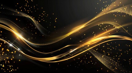 Gold glowing line with sparkles on a black background.

