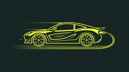 Fototapeta premium Icon of a fast electric car with a plug symbol, representing EV and green hybrid vehicles.