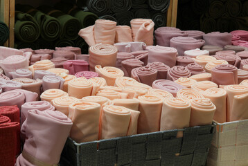 rolls of felt fabric for the creation of clothes and hobby objects on sale in the shop