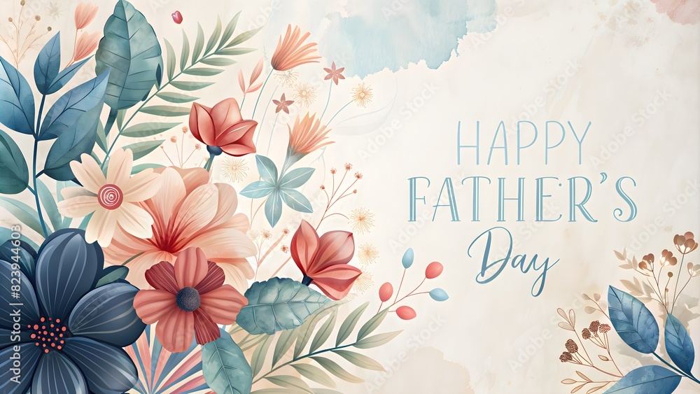 Wall mural Floral Background Illustration for Father's Day Celebration, Text, Background, Poster, Gift, Card, Poster, Post