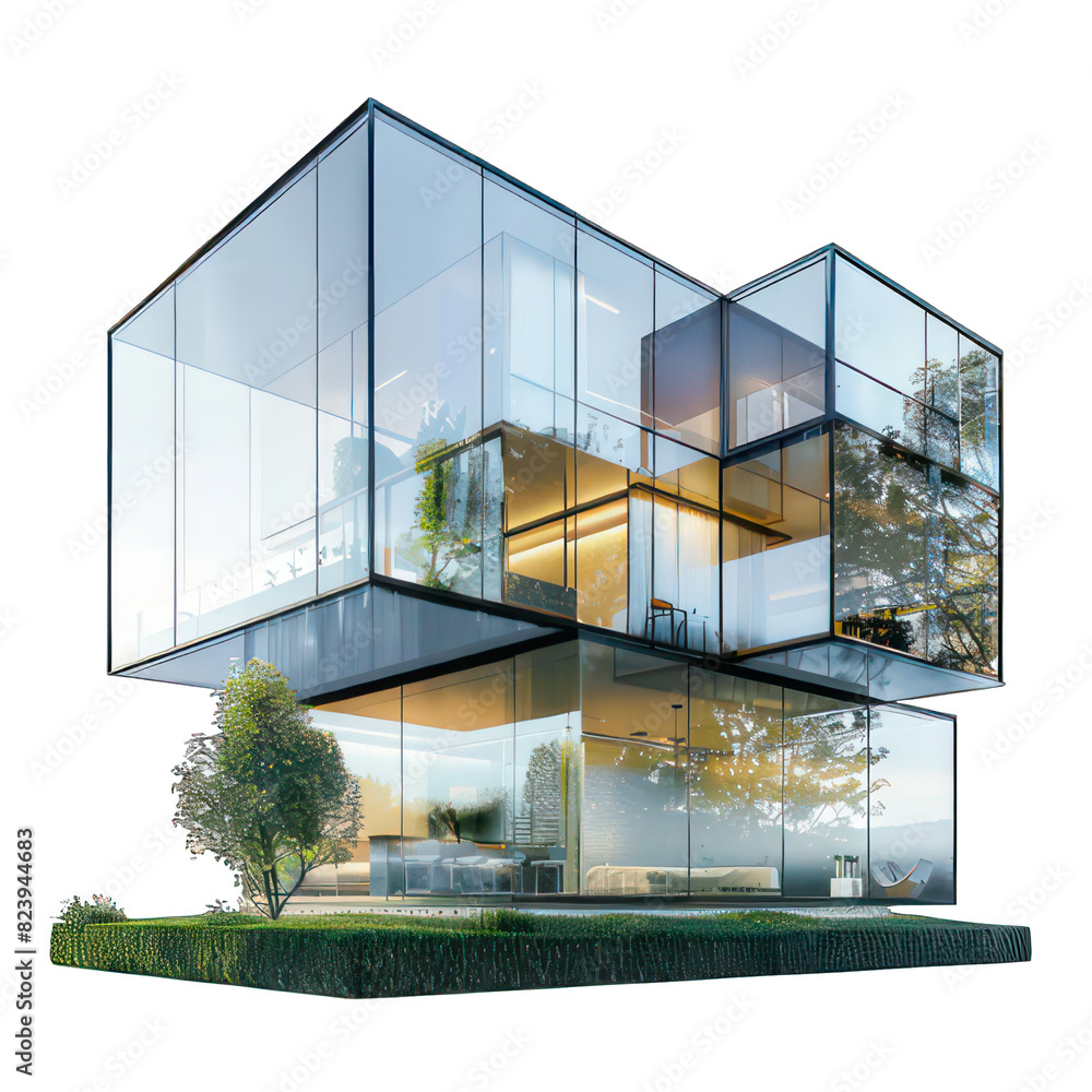 Poster cube glass house isolated on white created with generative ai