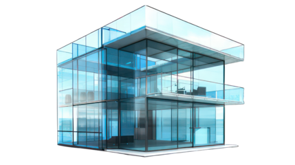 Cube glass house isolated on white created with Generative AI