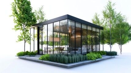 Cube glass house isolated on white created with Generative AI