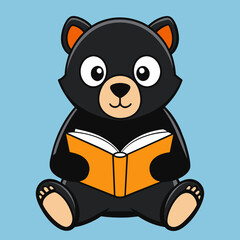 Asian Black Bear reading icon vector illustration 