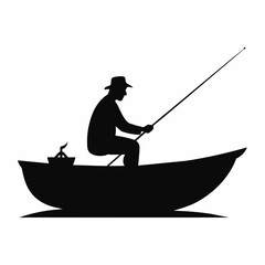 Fisherman in boat vector silhouette 