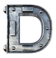 D letter metallic texture in white background