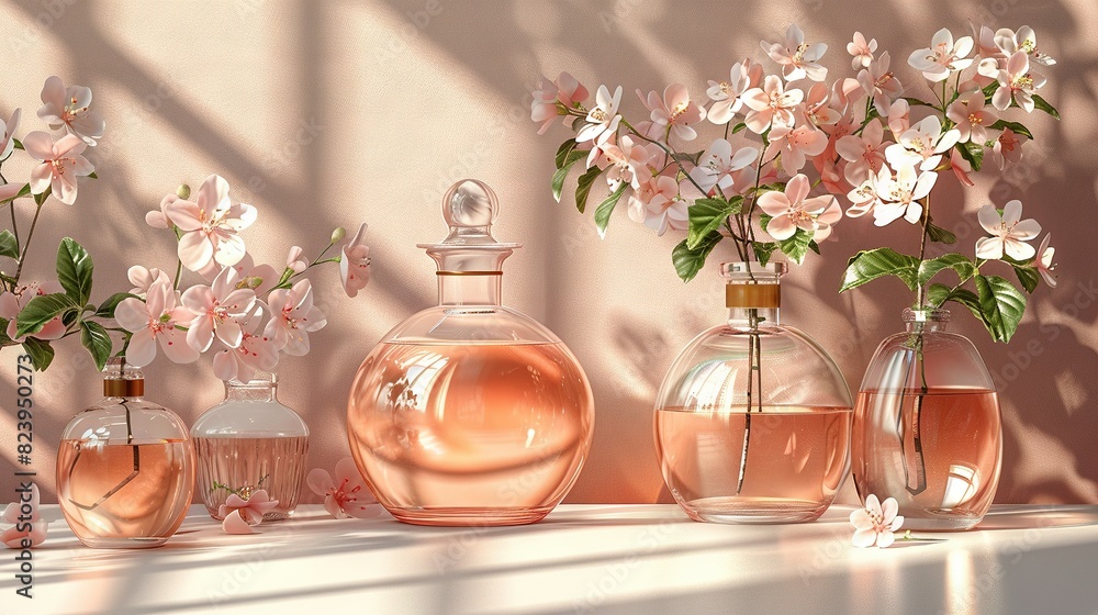 Poster a collection of vases adorned with blooms sits atop a table, adjacent to one another on a shelf