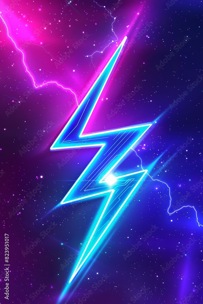 Poster abstract neon lightning bolt in a futuristic design, showcasing vibrant and dynamic energy with brig