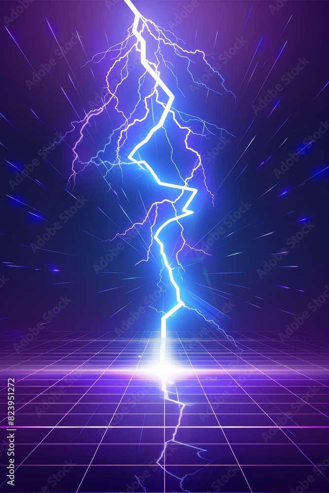 Poster abstract neon lightning bolt in a futuristic design, showcasing vibrant and dynamic energy with brig
