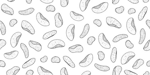 Seamless pattern with chips. Black and white background with potato chips. Sketch style illustration