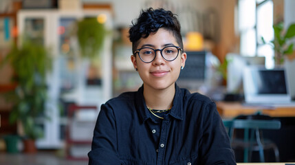 Fototapeta premium Non-Binary Individual in Creative Co-Working Space