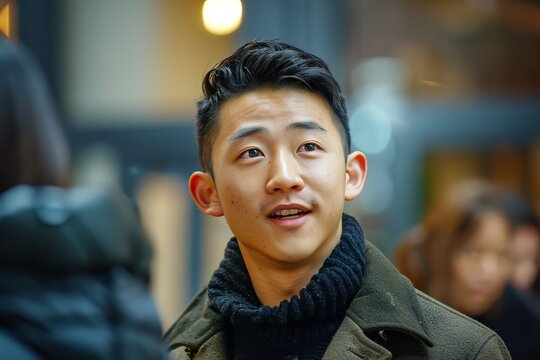 Young AAPI activists are leading a community workshop, engaging in a discussion about cultural identity and the community center, with copy space available on the blackboard