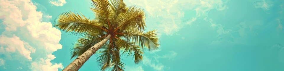Palm Tree Blue Sky. Tropical Beach Landscape with Palm Tree Silhouette Against Clear Blue Sky