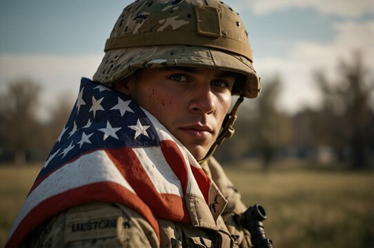 Memorial Day concept with American flag and soldier
