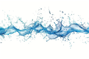 Blue water swirl splash with bubbles on a white background, showing liquid in the shape of a flowing wave.
