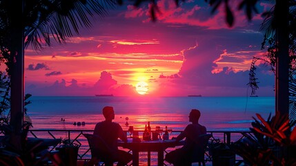 Romantic Beachside Escape: LGBTQ Couple Dining on Seaside Vacation