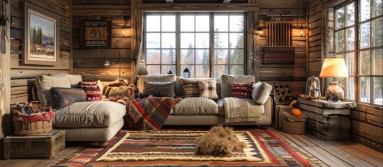 Warm and Inviting Rustic Cabin Interior A Comforting Sanctuary of Cozy Living Spaces