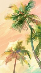 summer time palm trees, sunshine vibrant pastel colors, illustration