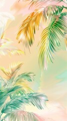 summer time palm trees, sunshine vibrant pastel colors, illustration
