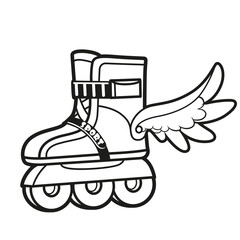 Rollers with wings speed symbol emblem outlined for coloring page on white background