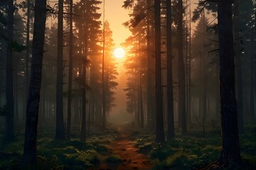 sunrise in the woods
