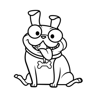 recommend clip art: Cute cartoon dog pug outlined for coloring page on white background