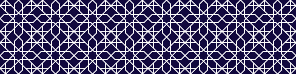Eastern seamless pattern. Asian geometric background. Dark and white Islamic backdrop . Arabic template ornamental design. Tile texture. Endless repeated vector illustration