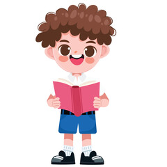 Cute Thai student boy in school uniform read a book