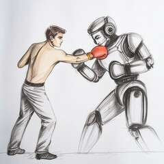 Man vs robot AI in a boxing match