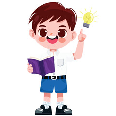Cute Thai student boy in school uniform read a book
