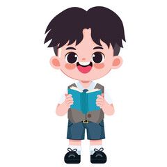 Cute Thai student boy in school uniform read a book