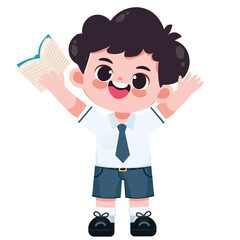 Cute Thai student boy in school uniform read a book