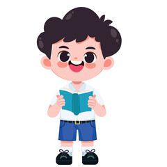 Cute Thai student boy in school uniform read a book
