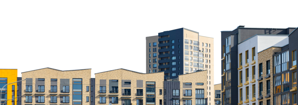 City building street, skyline urban wall. Large cityscape house border, town sky mockup. Blank view empty construction, summer travel new rooftop. Isolated white background window, investing community