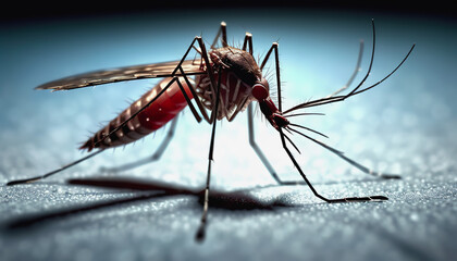 World Mosquito Day. macro photography of a mosquito. a mosquito bites a person. a mosquito with a belly full of blood