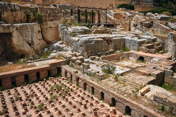 Fototapeta premium Ruins of Roman bath in Downtown Beirut. Ancient archaeological site in the capital of Lebanon